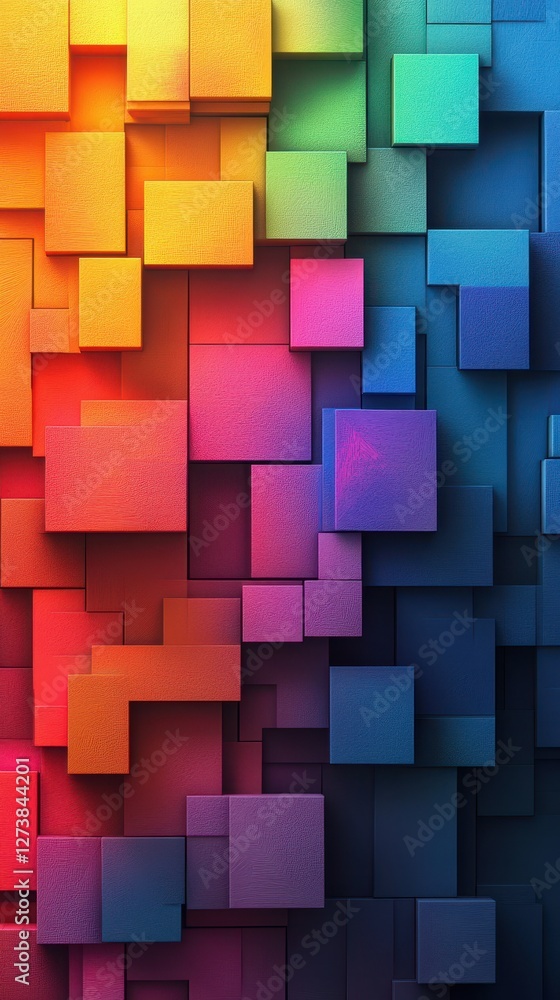 Poster colorful abstract composition of stacked square shapes creating a vibrant and dynamic visual experie