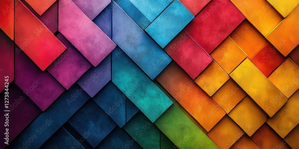 Aufkleber brightly colored geometric pattern created with overlapping shapes on a textured surface in vibrant 