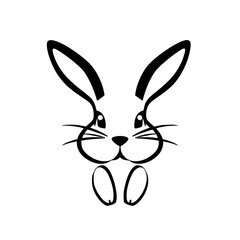 A minimalist, black-and-white illustration of a stylized bunny face.