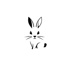 Minimalist Line Art of a Rabbit: A black-and-white silhouette of a rabbit in a simplified and modern style.