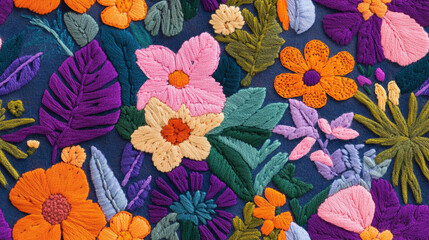 Seamless pattern embroidery flowers.