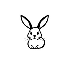 Adorable Black-and-White Rabbit Cartoon on White Background, Simple, Minimalist, Cute, Simple, Design, and clean.