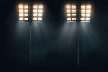 Naklejka premium Dark stadium lights standing out against a black backdrop embody a minimalist concept