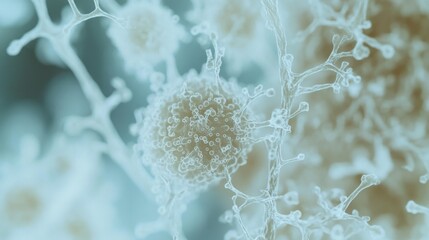 Fototapeta premium A detailed image of amyloid plaques in the brain, focusing on deposits surrounding nerve cells. Featuring Alzheimer's disease