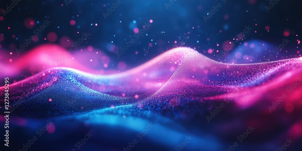 Poster colorful abstract waves of light and particles create a mesmerizing visual experience in a digital a