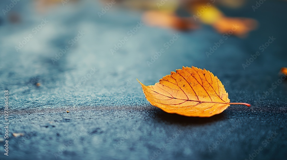 Poster a single fallen leaf on a perfectly smooth surface