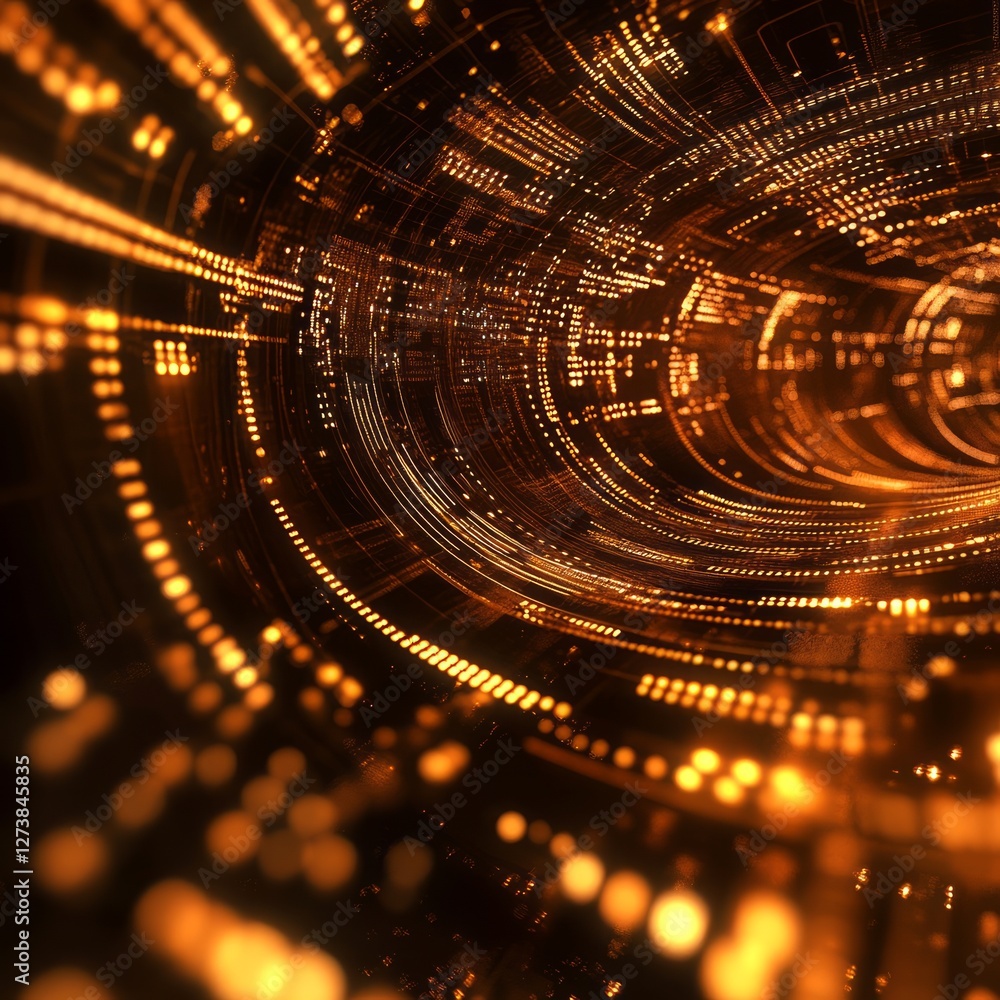 Aufkleber abstract background concept. abstract digital tunnel of glowing orange data streams.