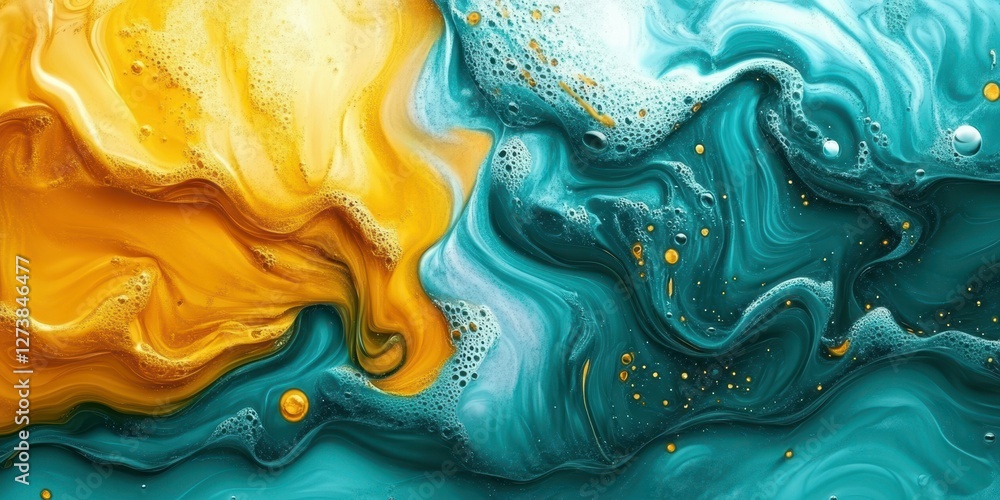 Aufkleber colorful abstract swirl of yellow and turquoise paints mixed together creating a dynamic visual effe
