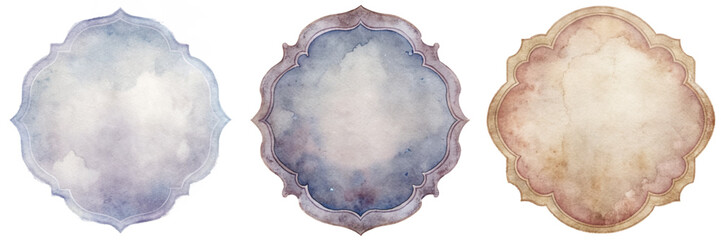 Soft watercolor backgrounds, elegant frames, vintage style, artistic textures, versatile for invitations, creative designs, customizable layouts.