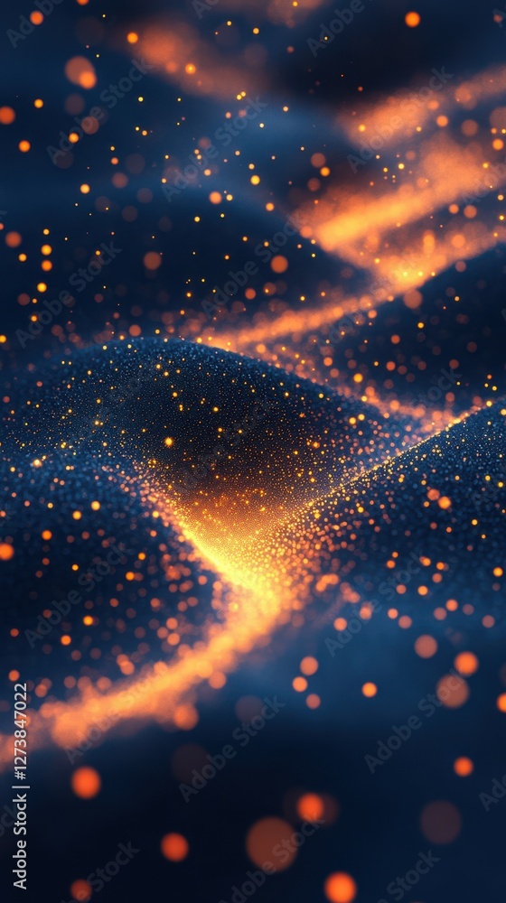 Poster warm glowing particles create a mesmerizing effect on a dark surface in a vibrant abstract design