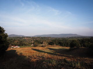 Obraz premium Mountain view, wide meadow in winter, moody style image.