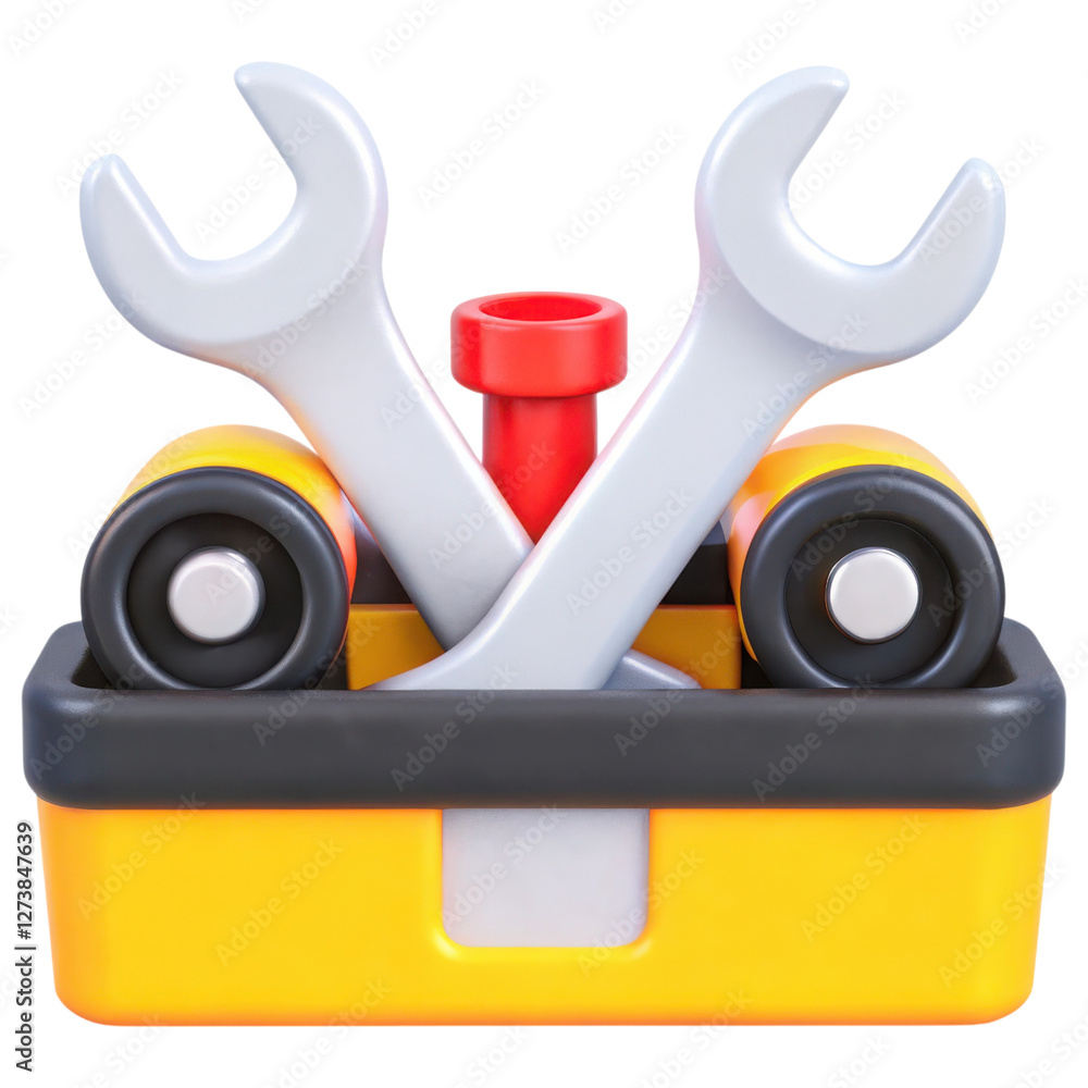Poster toolbox storage concept. colorful toolbox with wrenches and a red handle.