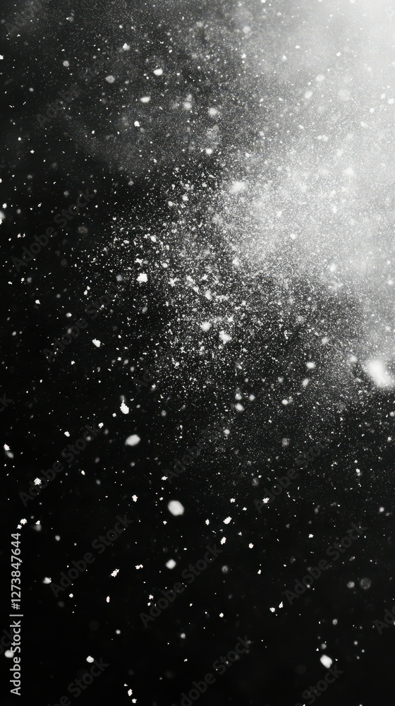 Poster swirling particles create a mesmerizing effect in a dark environment during a winter-themed event