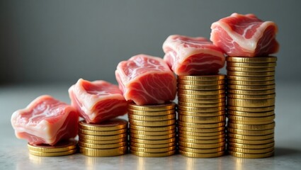 Gold coin bar chart with pork rising meat prices