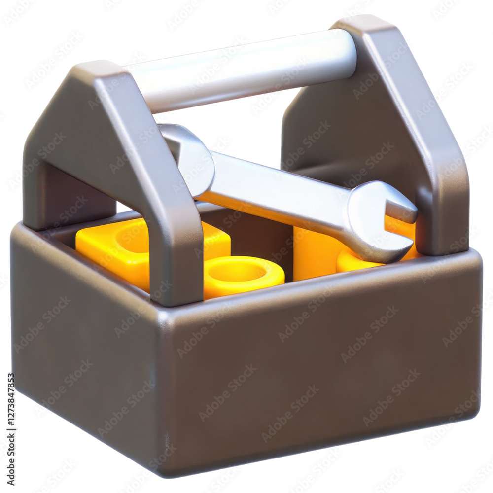 Poster toolbox storage concept. toolbox with a wrench and building blocks inside.
