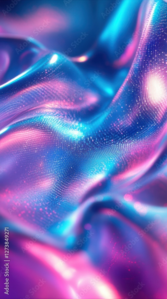 Poster colorful shimmering fabric displaying vibrant patterns and reflections in soft light captured during