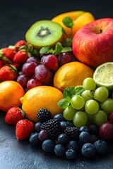 Vibrant Assortment of Fresh Fruits A Colorful Display of Nature's Bounty Healthy Eating Concept