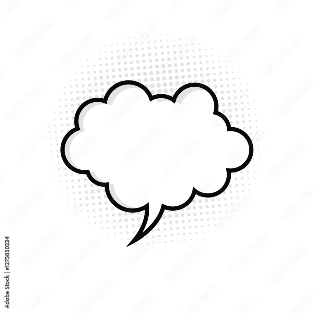 Poster simple comic cloud speech bubble with halftone. retro empty comic text cloud. pop art style. vector 