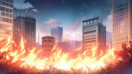 City skyline with smoky air and vibrant heatwave background illustrating high temperatures and environmental changes