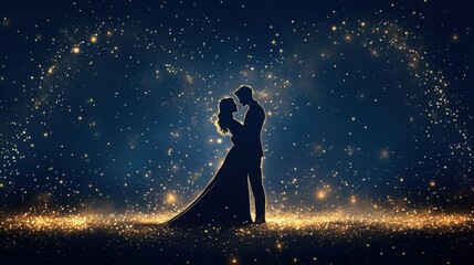 Obraz premium Couple dancing under a starry night sky with sparkling stars and a romantic atmosphere