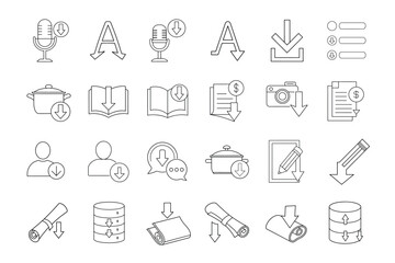 editable line art of download icon set on whiter background 