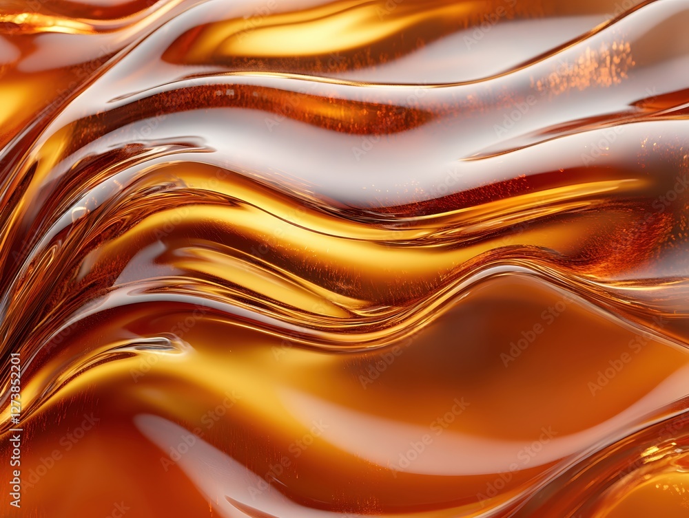 Poster abstract golden liquid flowing with light reflections creating a dynamic and fluid movement
