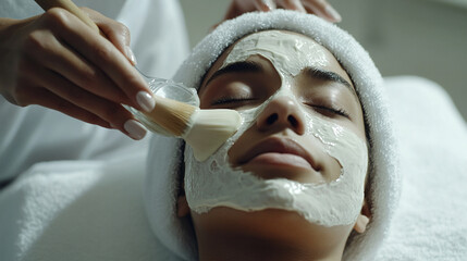 Rejuvenating beauty ritual, Luxurious facial mask application for radiant, flawless complexion