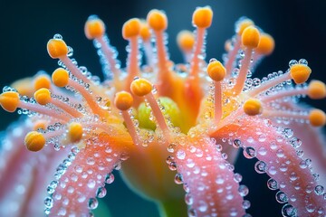 Fototapeta premium Close up of flower pistil covered in dew drops showing stunning detail