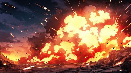 Explosive background featuring multiple bombs fire and destruction effects with an intense atmosphere suitable for action themed designs and illustrations