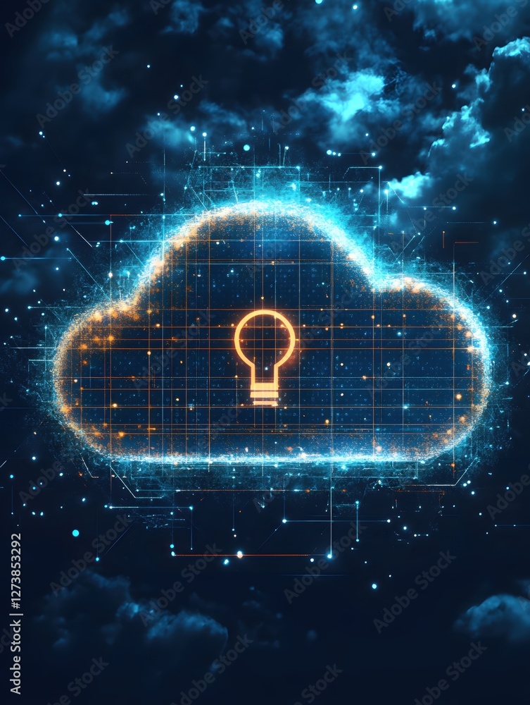 Aufkleber digital cloud innovation with lightbulb idea on a circuit board network futuristic design