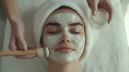 Woman indulges in a luxurious facial treatment at a serene spa for radiant skin and rejuvenation