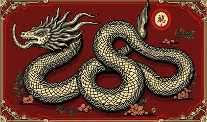 Fototapeta premium A stunning illustration of a dragon, symbolizing strength and wisdom, with rich colors and intricate details, perfect for Chinese New Year celebrations or cultural designs.