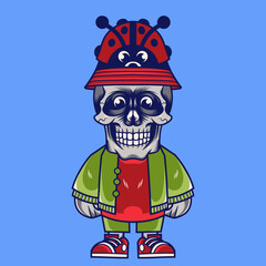 Mascot character design cartoon ladybug hat