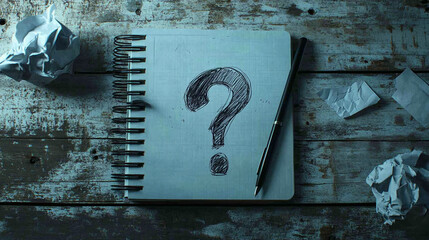 Uncertainty lingers, A sketched question mark, a crumpled paper landscape, a reflective mood