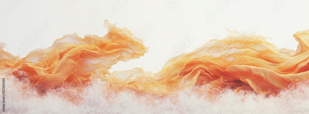 Poster in motion on a transparent background is an abstract image of flowing golden fabric