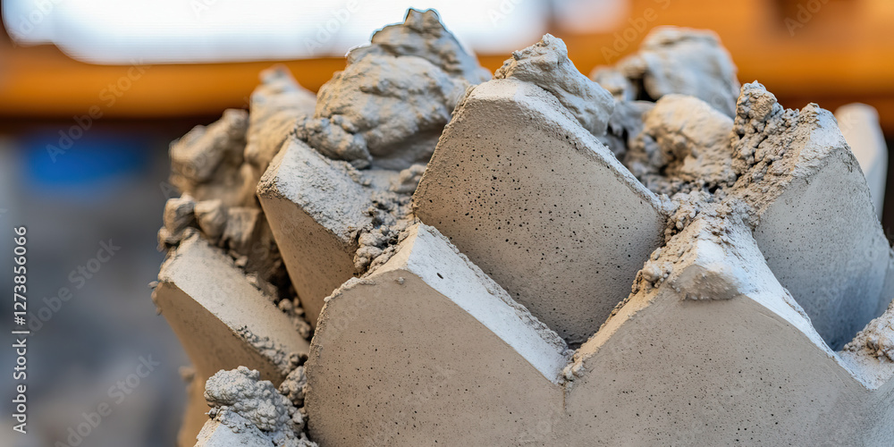 Poster aggregate of grey concrete blocks with mortar residue