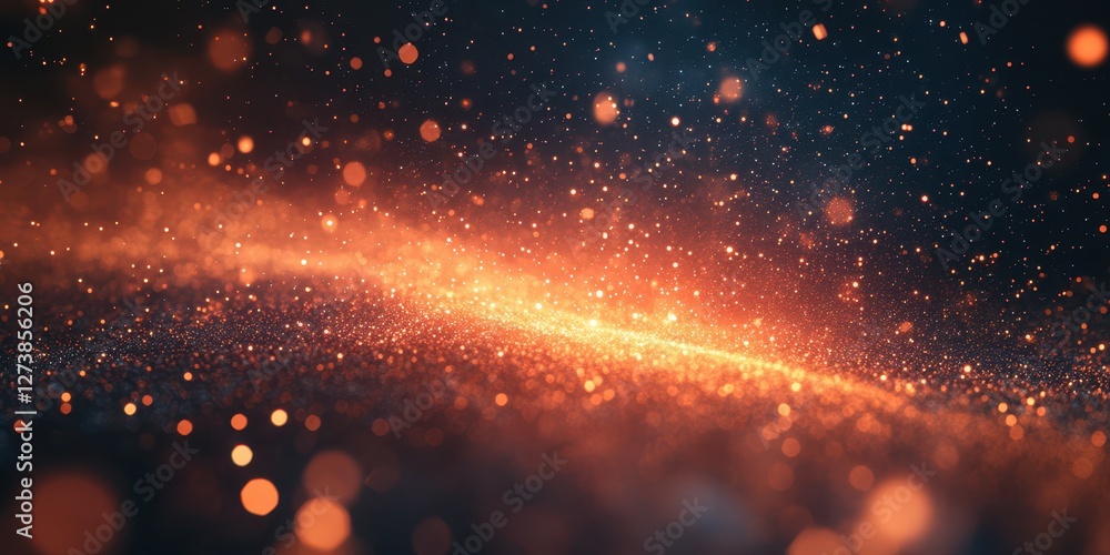 Aufkleber sparkling orange particles create a mesmerizing glowing effect against a dark backdrop during a nigh