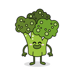 Funny Broccoli Cartoon Cute Character. Vector illustration of cartoon 
