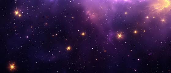 Fototapeta premium Dark purple galaxy with luminous golden stars, cosmic and elegant backdrop