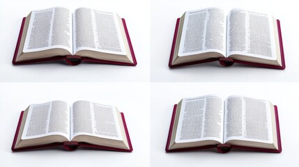 Obraz premium Open Pixel Art Book with Red Cover on White Background in Four Frames