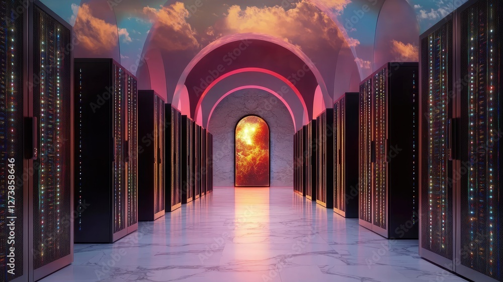 Poster a digital shield glowing over secure servers, representing the importance of cybersecurity and prote