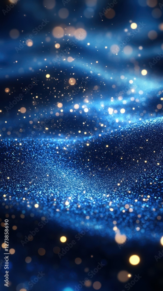 Poster glowing blue waves with sparkling elements create a mesmerizing visual experience in a tranquil sett