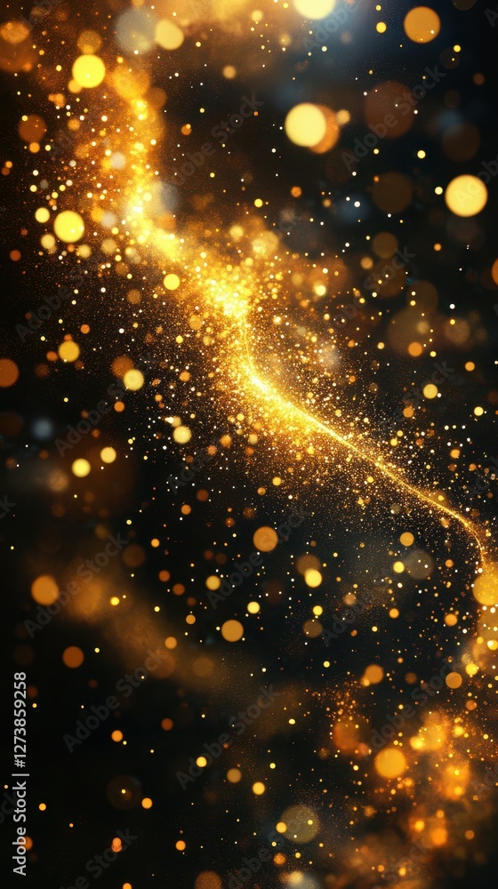 Poster golden particles swirl and dance against a dark background creating a mesmerizing cosmic effect