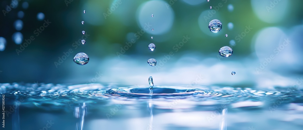 Aufkleber captivating water drops falling into a serene pool creating ripples in a tranquil scene