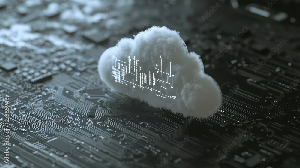 Poster cloud computing, digital transformation on a circuit board
