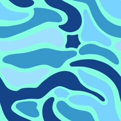 Wavy abstract shapes in blue on a turquoise background, seamless pattern