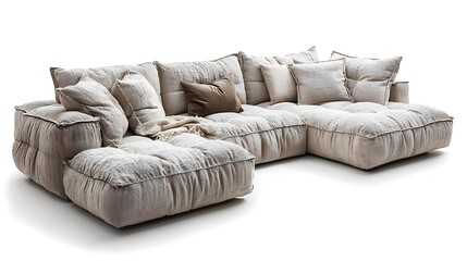 Obraz premium A sectional sofa is a versatile, multi-piece seating arrangement designed to fit various spaces and styles. Typically L-shaped or U-shaped, it offers ample seating, comfort, and flexibility for loungi