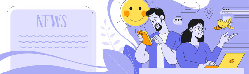 People promoting email marketing. Vector illustration set in flat cartoon design.