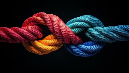 Team rope diverse strength connect partnership together teamwork unity communicate support. The concept, we can bring different individuals or groups together to form one strong team for success