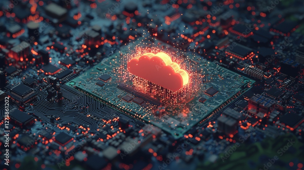 Poster a detailed 3d representation of cloud platform architecture is depicted, highlighting the various la